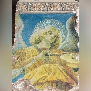 Vintage Italian Angel Stone Plaque Home Garden 13”x9”